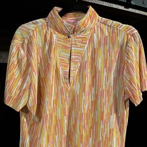 jamie sadock Short-Sleeve Striped Popover Shirt in Orange, Yellow and White